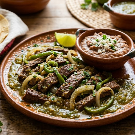 Bistek al Albañil con Frijoles