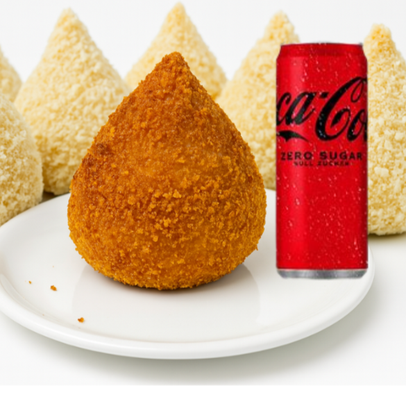 Coxinha de frango com requeijao + coca cola lata zero