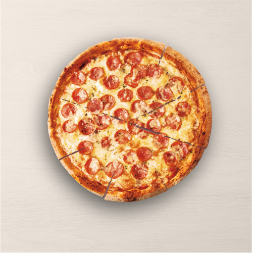 Calabresa, mussarela, molho de tomate e orégano.