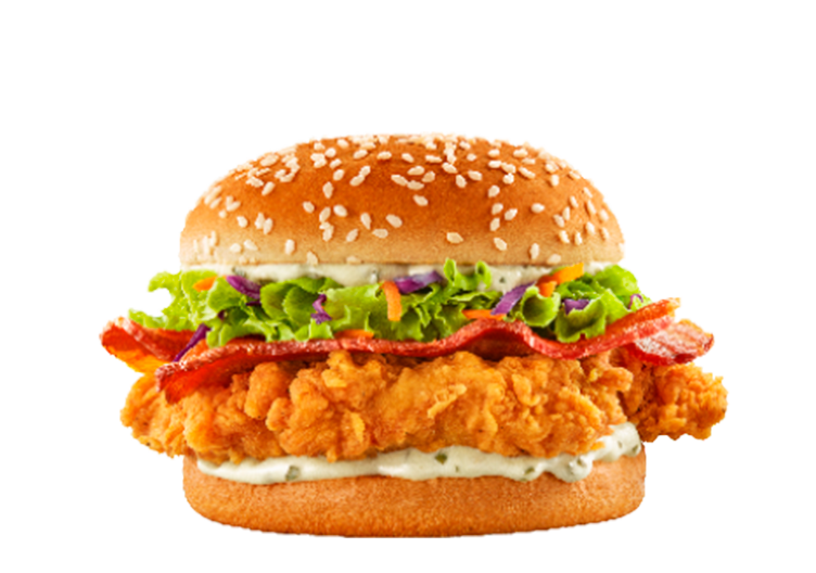 2 tiras de frango, bacon em fatias, salada e maionese temperada.