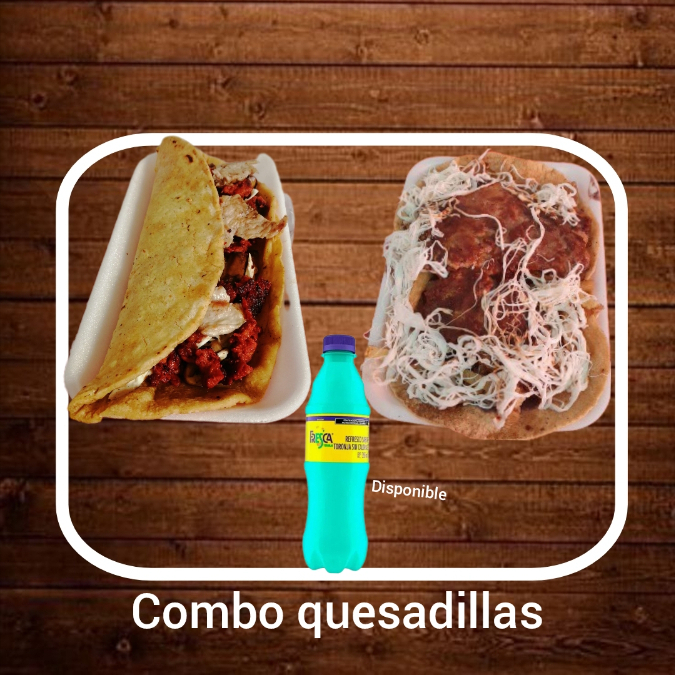 Quesadilla Combinada+Taco de bistek+Refresco