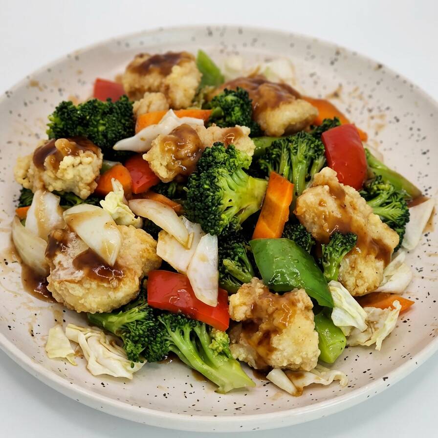 Peixe com Legumes, Brócolis, Cenoura, Cebola, Pimentão, Acelga e Repolho