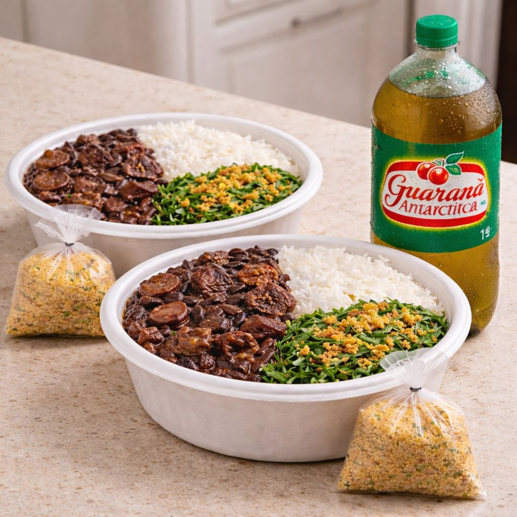 pega esse combo! duas marmitas de feijoada completa + guaraná antarctica 1 litro.