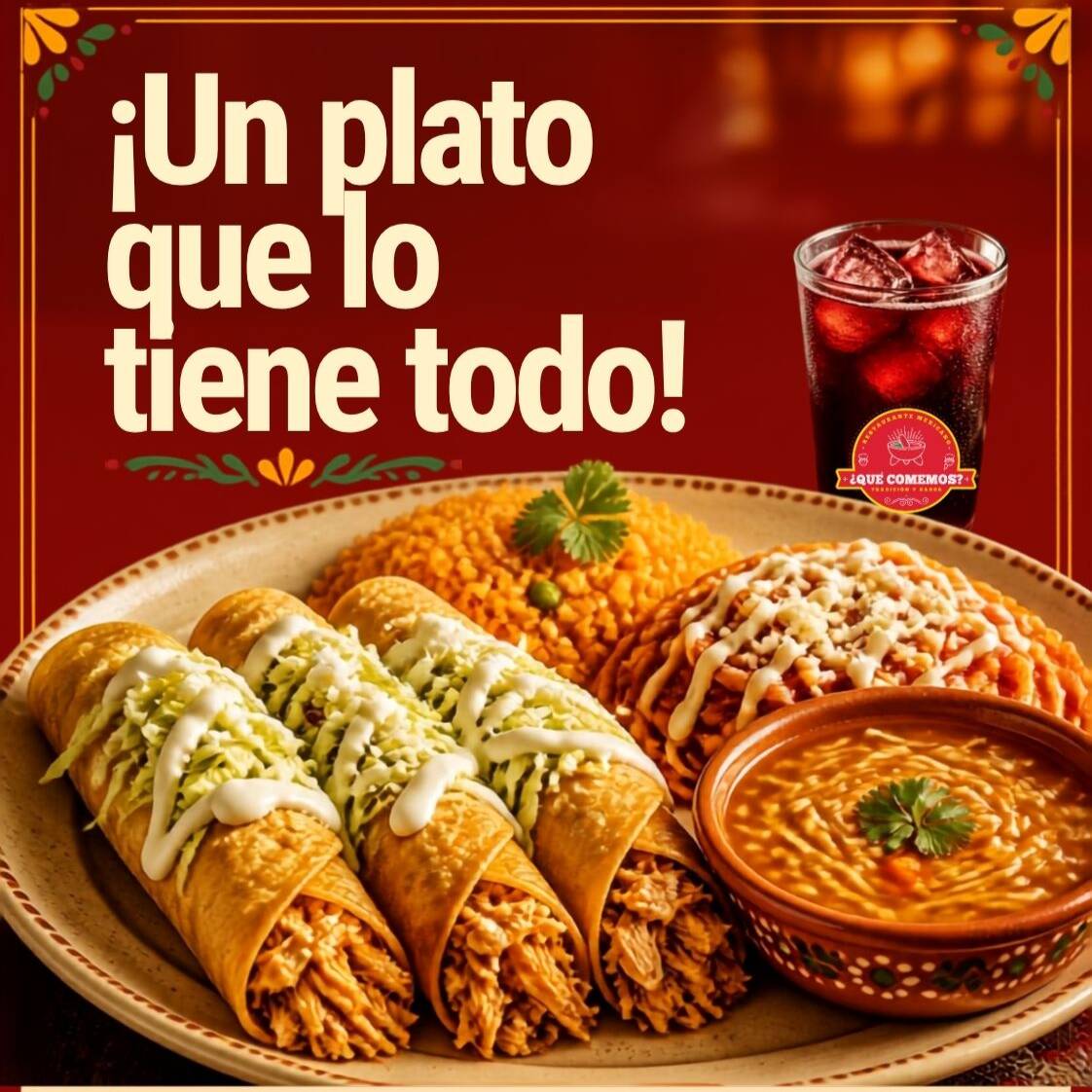 Tacos Dorados de Pollo+sopa+bebida