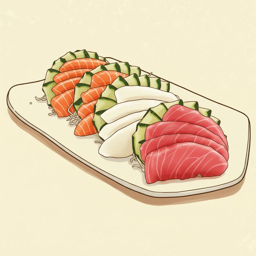 Variedade de sashimis selecionados: salmão, atum, prego e tilápia.