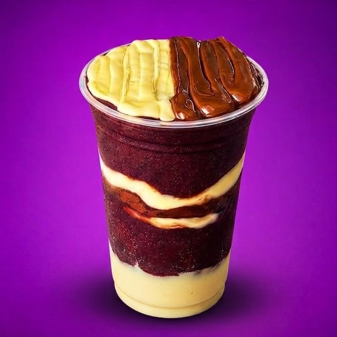 Açaí tradicional com leitinho e creme de avelã.