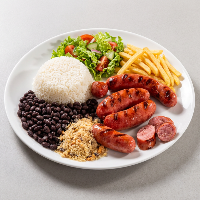 Acompanha: Arroz, feijão, macarrão e farofa - (Imagem Meramente Ilustrativa)