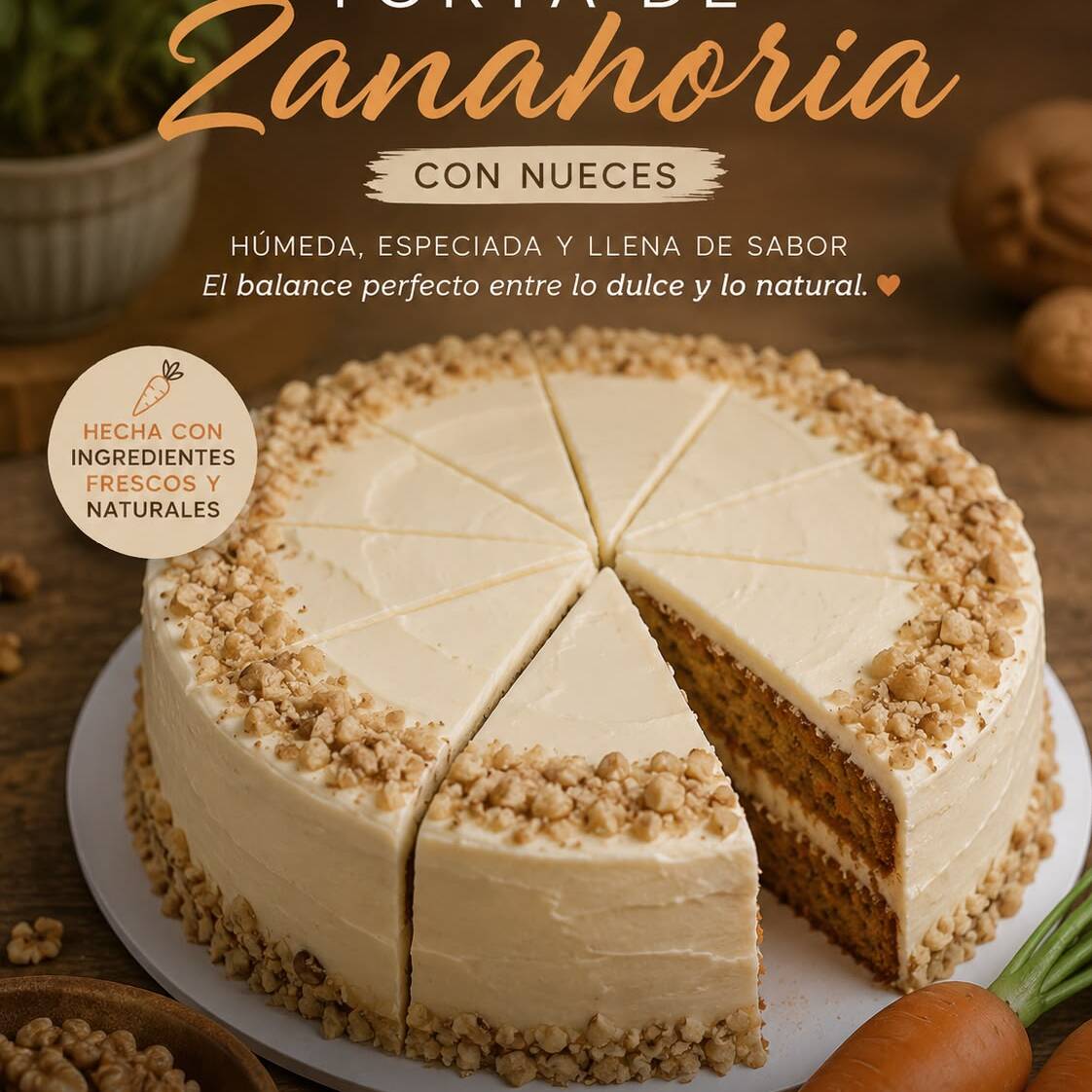 TORTA DE ZANAHORIA CON NUECES