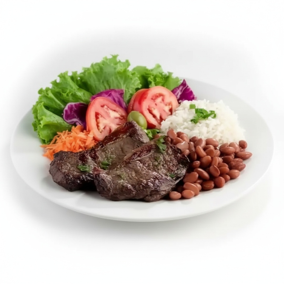 Delicie-se com nosso apetitoso 'Contra Filé com Fritas'. Uma combinação perfeitamente harmoniosa de suculento contra filé, acompanhado de crocantes batatas fritas, servidos ao lado de um arroz soltinho e um feijão temperado no ponto certo. Acompanha também uma refrescante salada de alface com tomate, trazendo leveza ao prato, e para completar, uma farofa crocante e saborosa. Uma marmitex repleta d