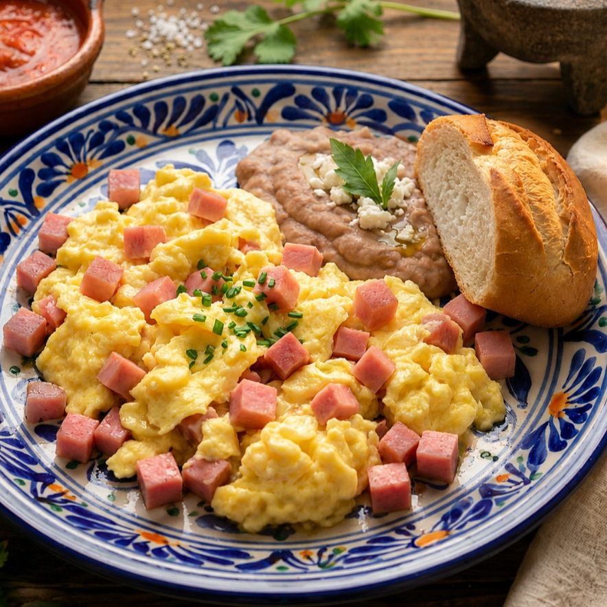 ⭐Huevos con Jamón y Frijoles Refritos