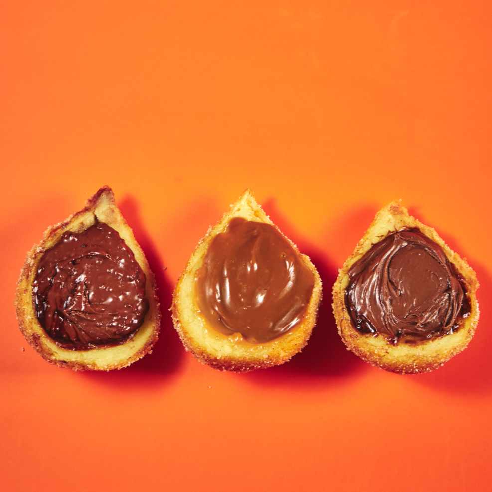 03 Mini Coxinhas Doces de Doce de Leite Uruguaio, Nutella e Ovomaltine, Crocante e Viciante.