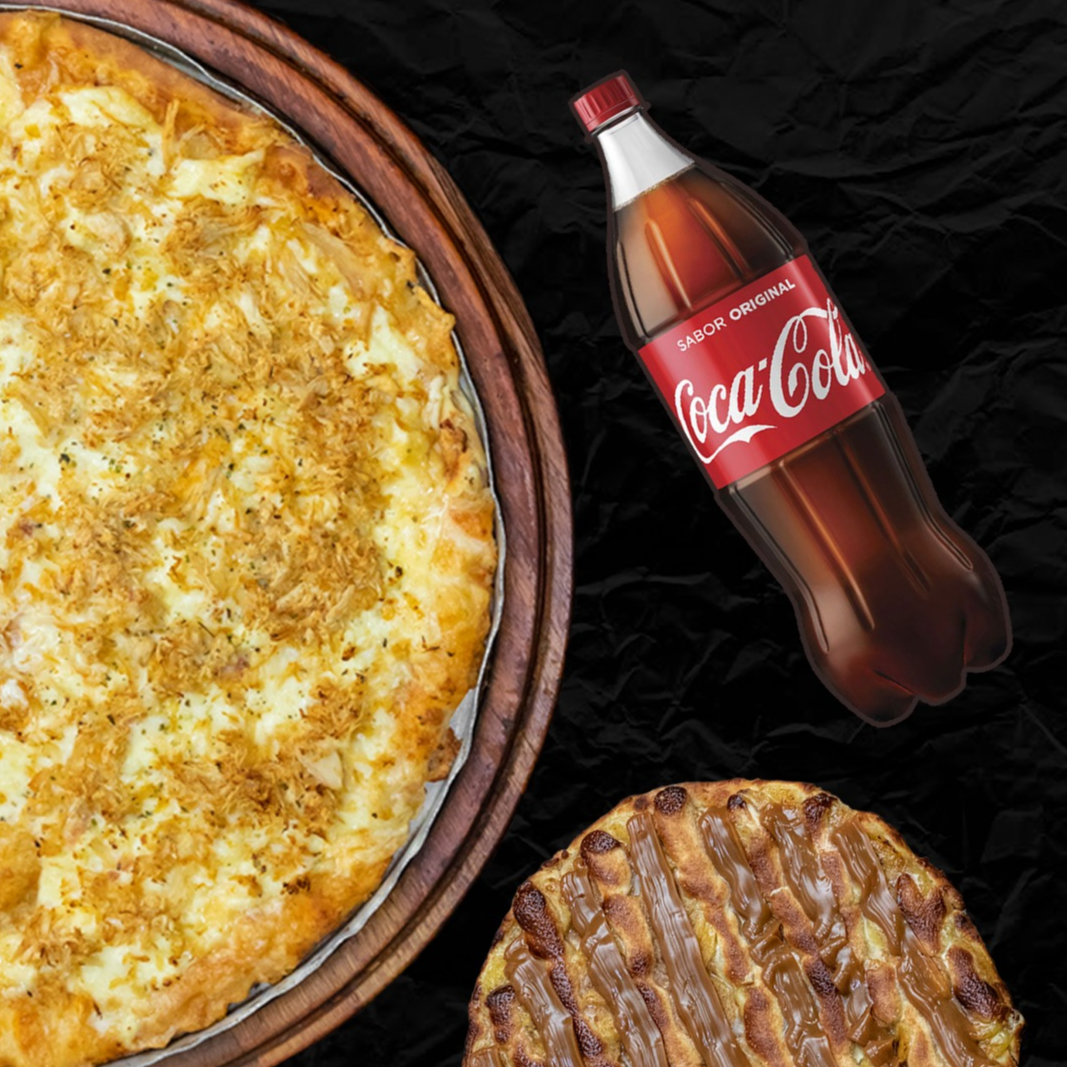 1 gigante 40cm + 1 pequena doce 25cm + 1 refri 2L grátis -