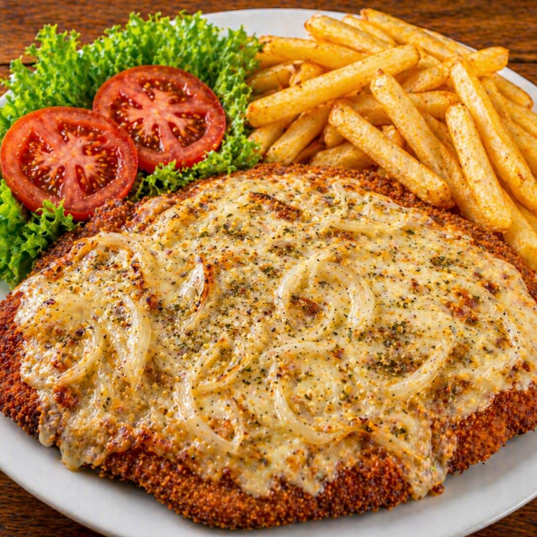 Milanesa Pibe Fugazzetta Grande + Papas + Ensalada
