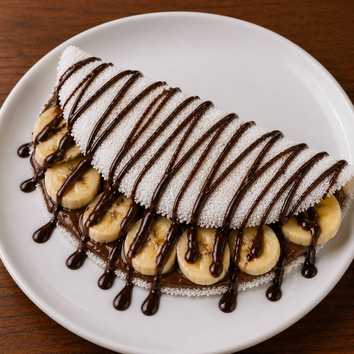 Tapioca Feita Com Massa 100% Artesanal, Recheada Com Chocolate Ao Leite E Banana Em Rodelas. Doce, Cremosa E Irresistível. (300 Gr)