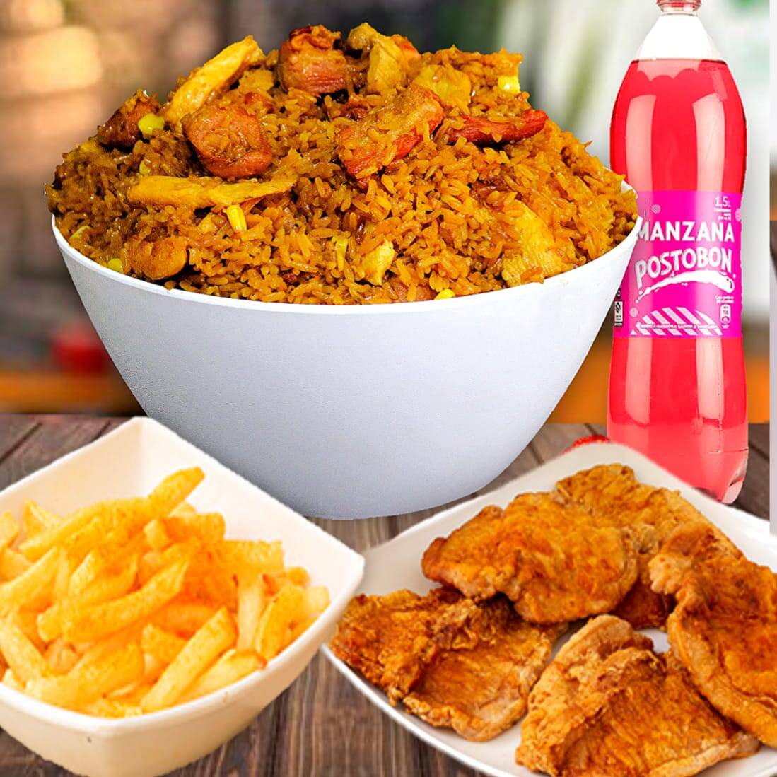 Arroz Paisa Familiar+5 Filetes Pollo+ Papas +Gaseo