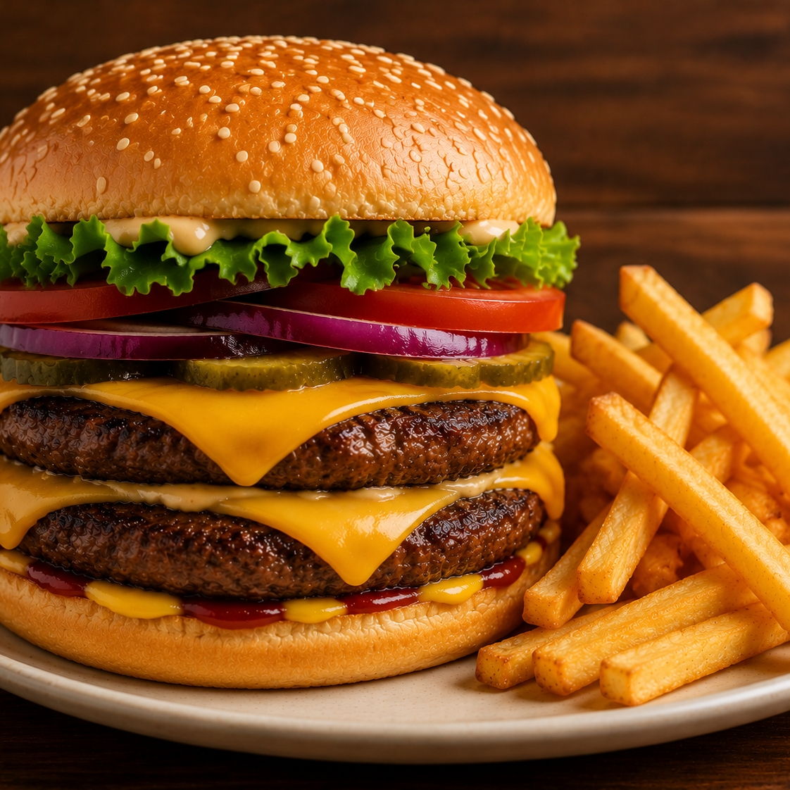 Hamburguesa Doble Carne + Papas a la Francesa
