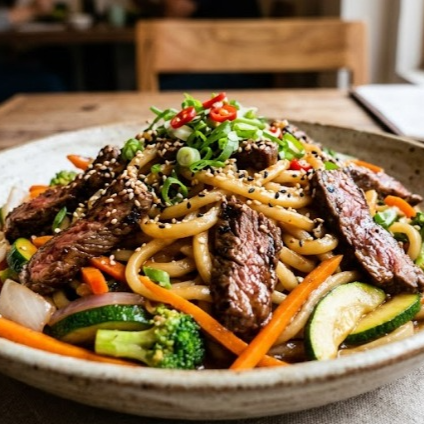 Pasta Oriental con Arrachera