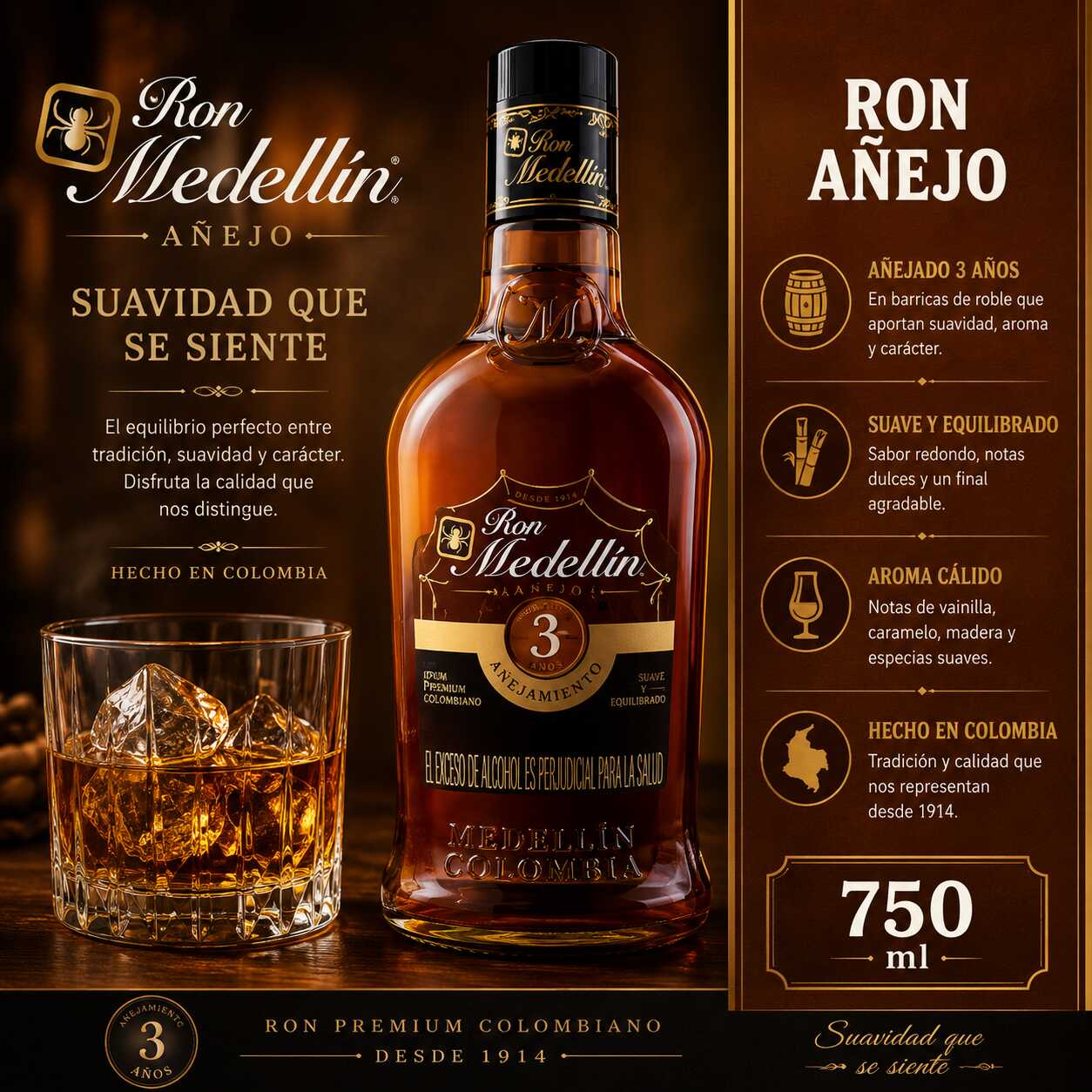Ron Medellin Añejo X 750 ML