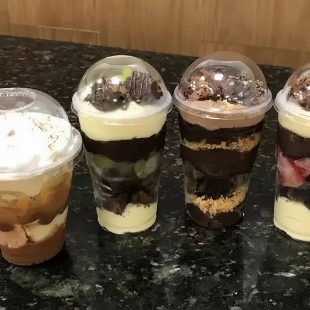 Copo Bolha da Felicidade sabores:
• Ferrero Rocher
• Ninho com Avelã
• Banoffe
• Surpresa de uva