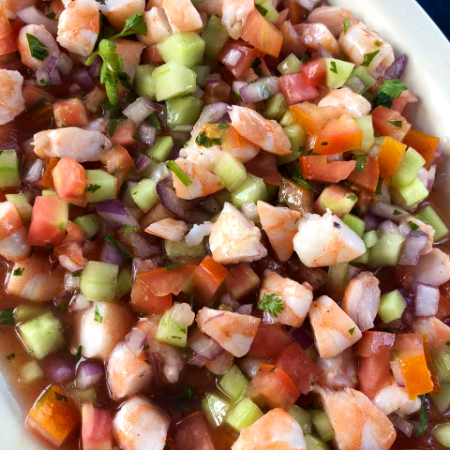 Litro de ceviche de camarón cocido