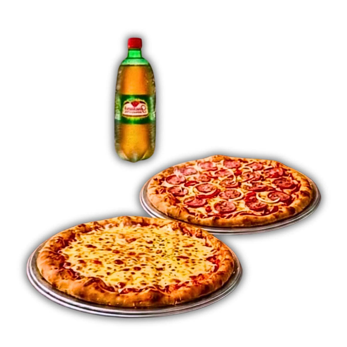 (FOTO ILUSTRATIVA) 2 pizzas 1 calabresa 1 mussarela + guarana antartica 1L