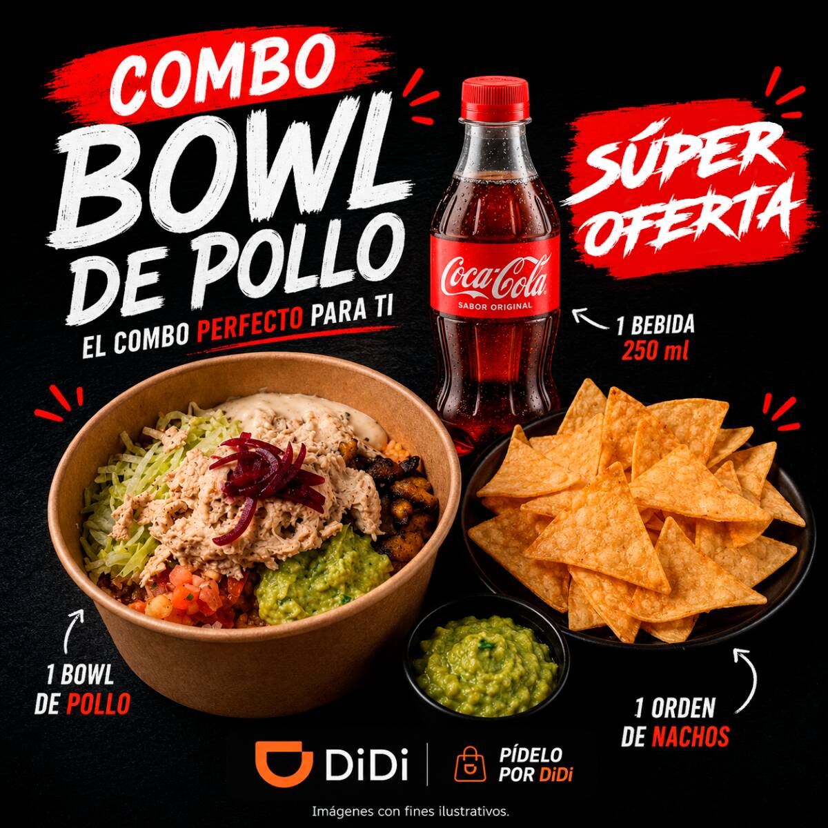COMBO BOWL DE POLLO + NACHOS ARTESANALES + BEBIDA