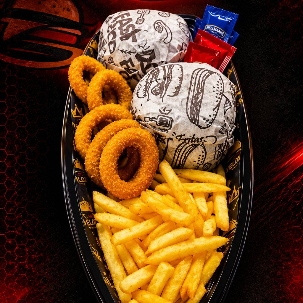 Super novidade na área, barca com 2 velox classic com molho especial da casa, 6 aneis de cebola e 250g de batata frita e com molhos a sua escolha na cobertura da batata, enviado a parte para voce escolher, enviaremos num pote a parte para manter a qualidade da batata até o pedido ser entregue para voce, batata de alta qualidade.