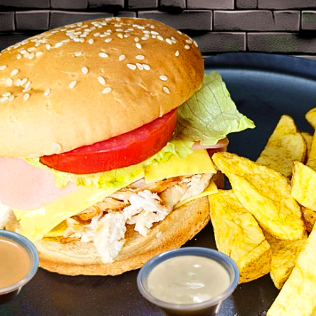 Burger Chicken Deshilachado Jamon y Queso