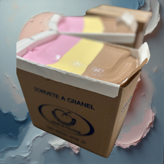 Sorvete de morango, creme e chocolate, cremoso e saboroso.