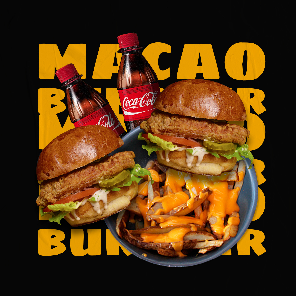 2 Crunch burger papas con queso y dos Cocacolas