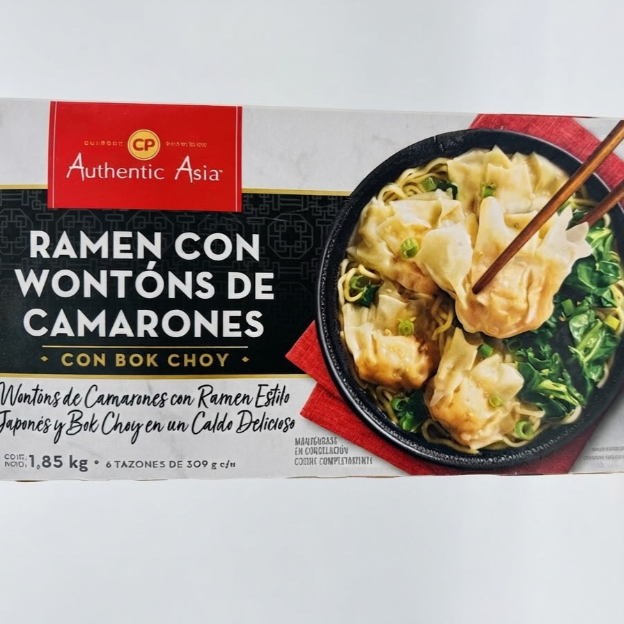 Tazon de ramen con wontons de camarones