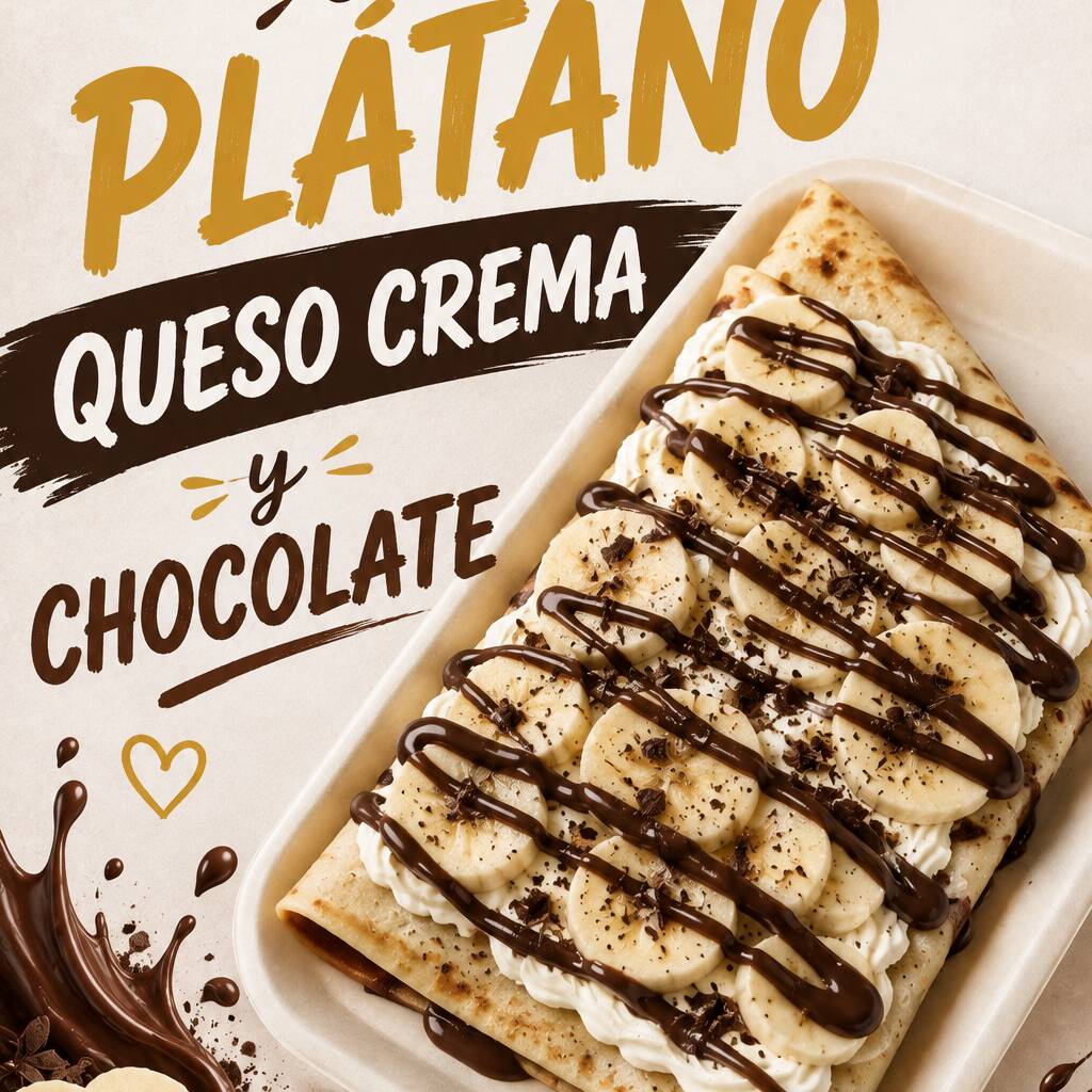 Crepa con Platano, Queso Crema, y Chocolates