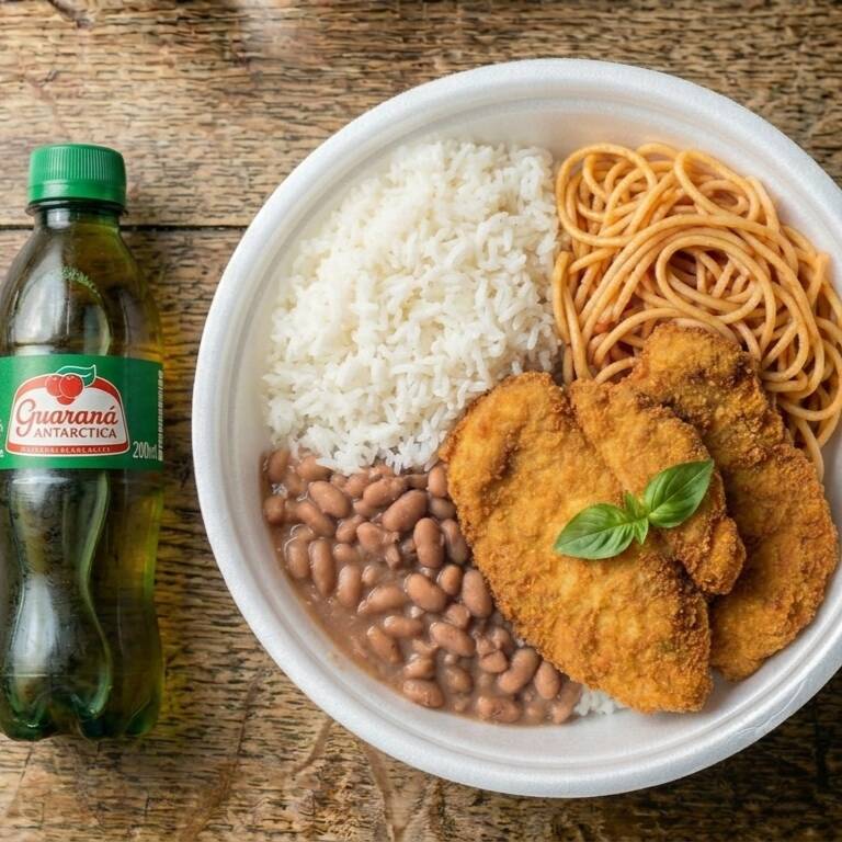 arroz, feijão, file milanesa,macarrão