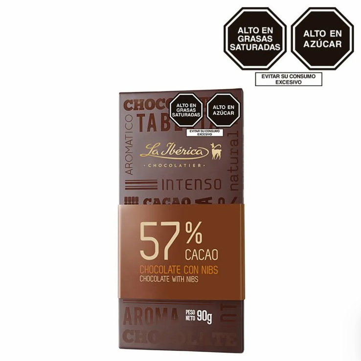 Tableta de Chocolate Oscuro 57% Cacao con Nibs