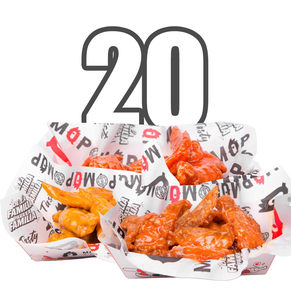 20 Alitas BBQ - BUFALO - MOSTAZA MIEL