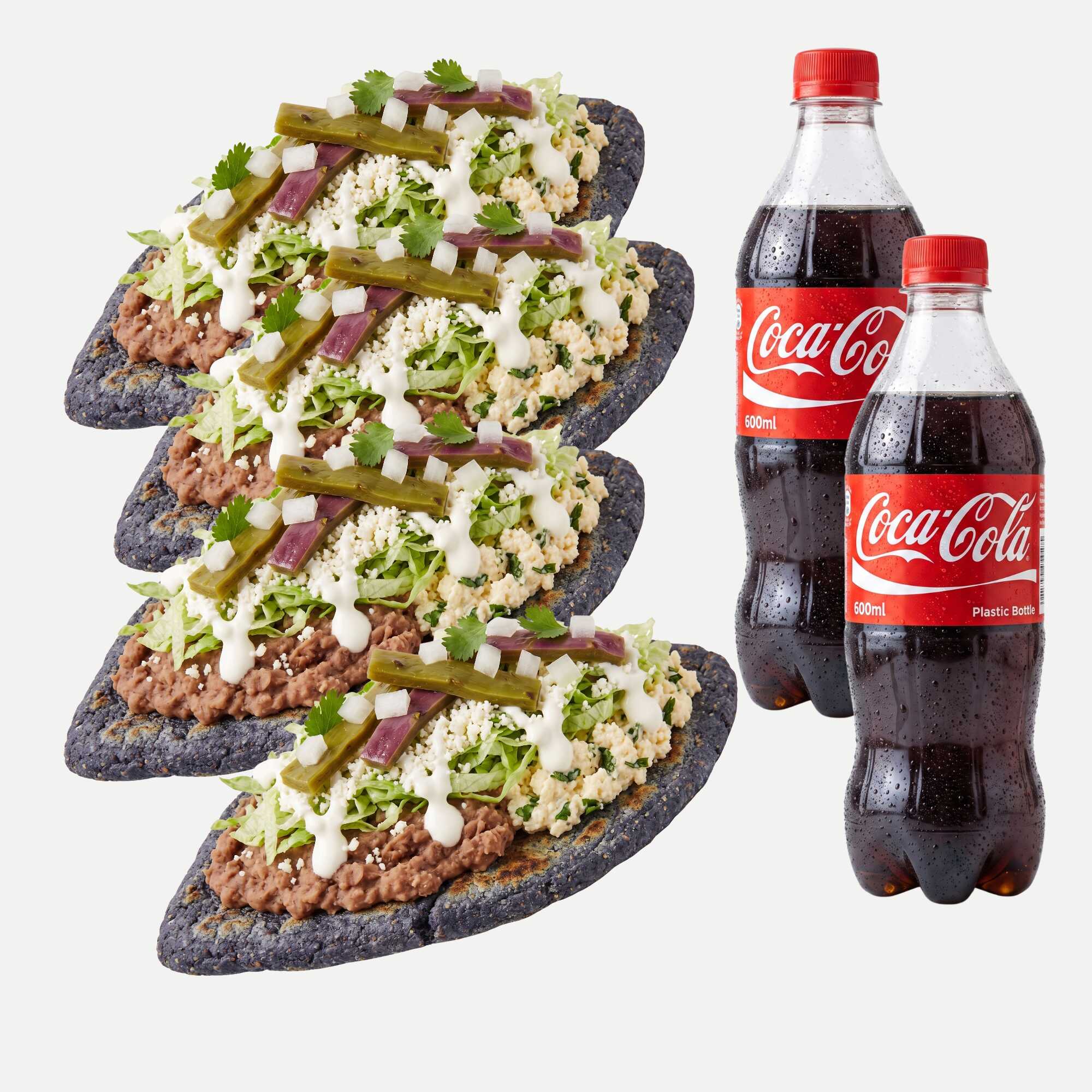 Orden de 4 Tlacoyos de Maza Azul Con 2 Cocacolas