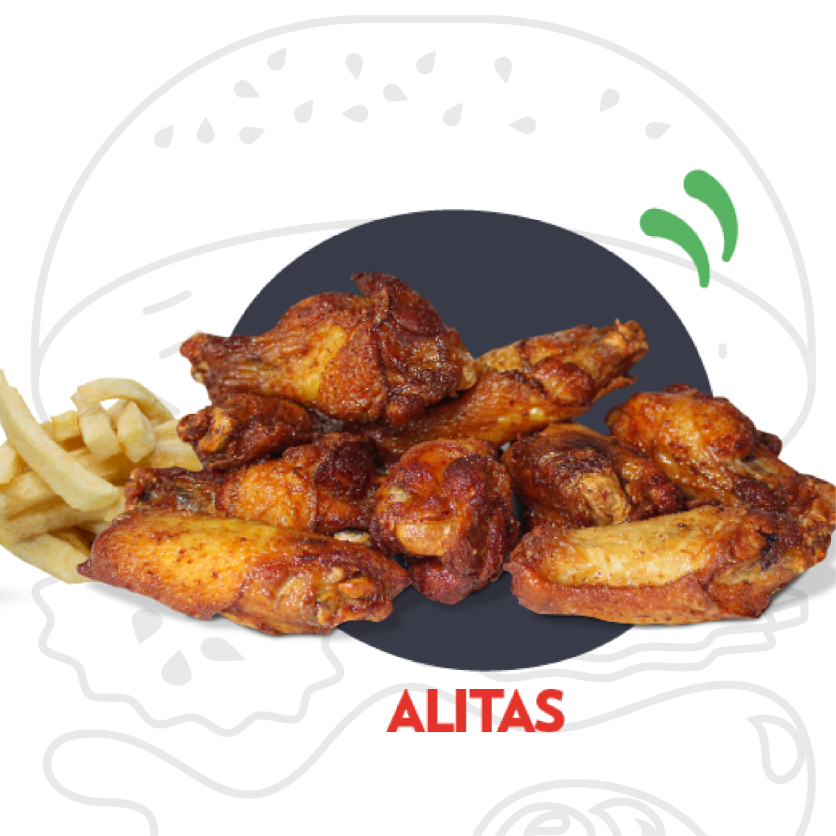 Alitas con Papas 10 Pzas