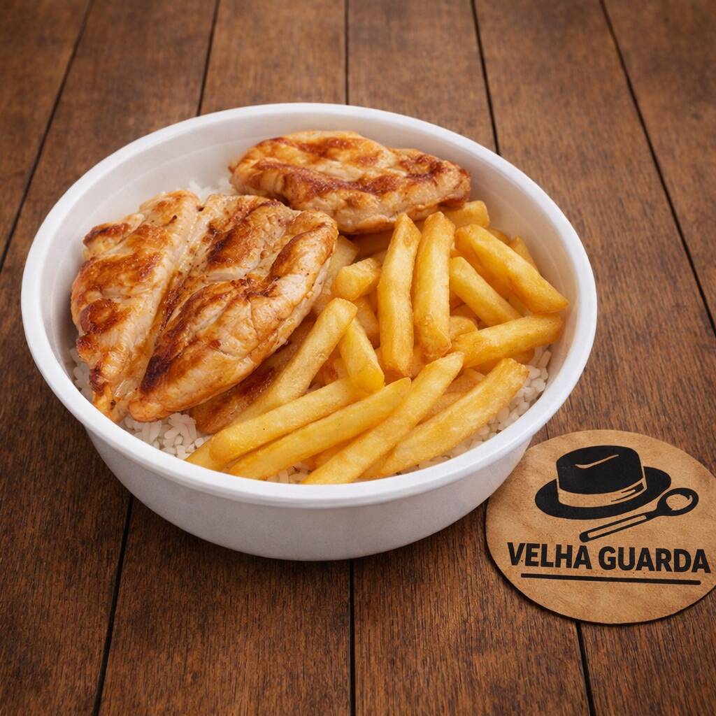 Acompanha: Arroz, Feijão, Farofa é fritas