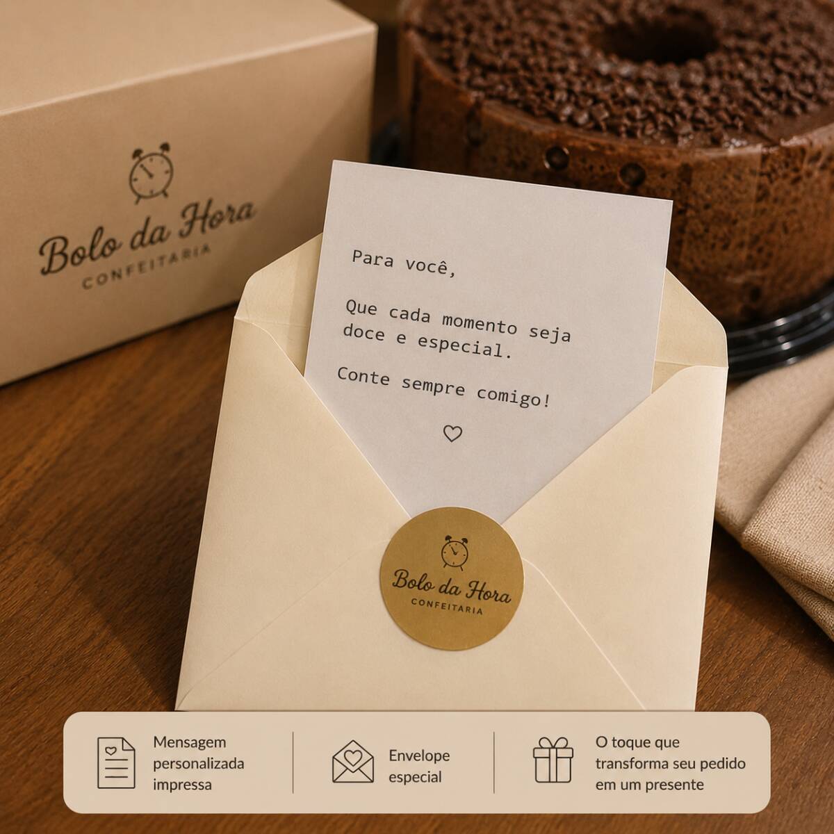 Adicione um recadinho impresso para deixar seu pedido ainda mais especial. Ideal para presentes, aniversários, namoro, agradecimentos ou simplesmente surpreender alguém Escreva sua mensagem no campo de observações que nós imprimimos e enviamos junto com o pedido.