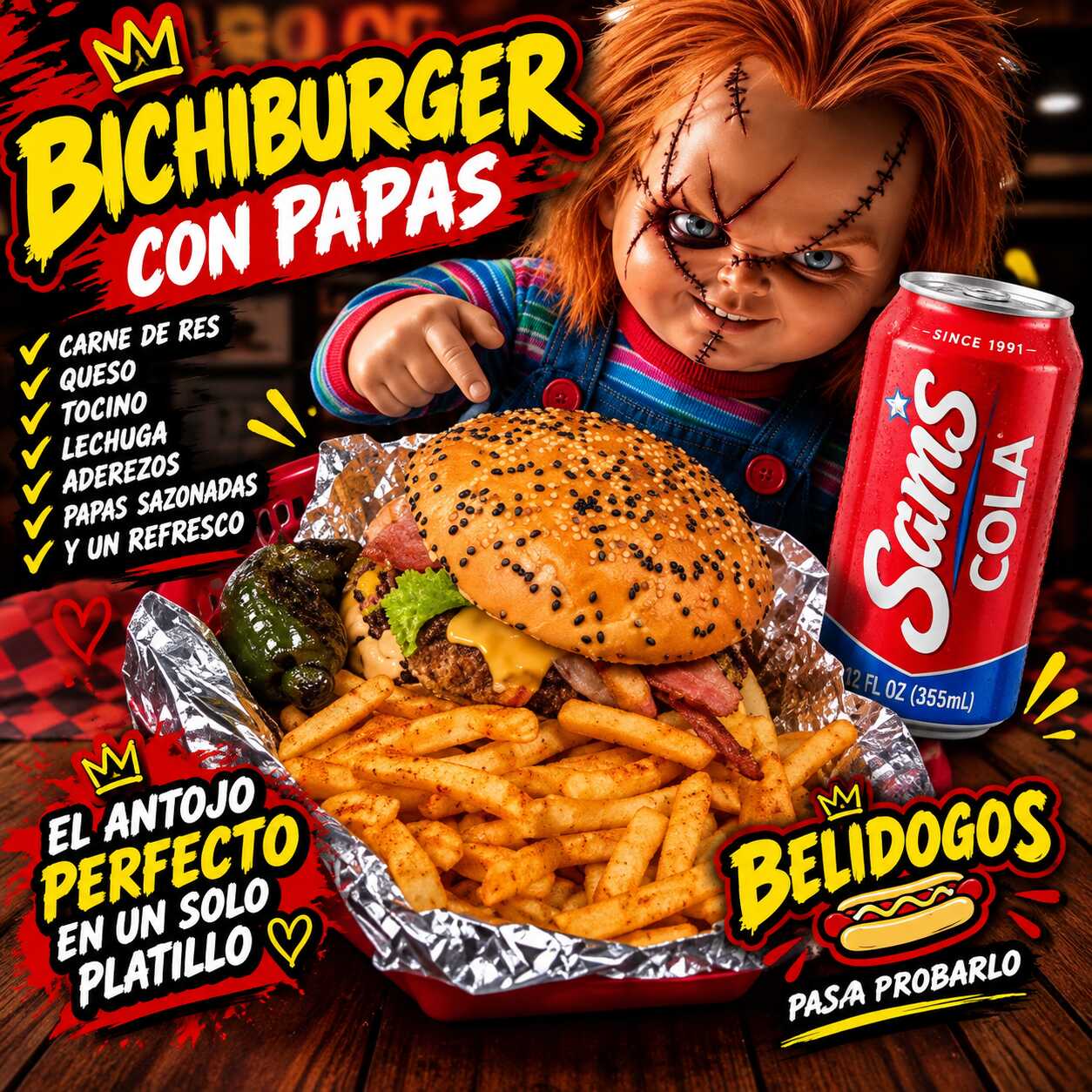 COMBO 4 BICHIBURGUER, PAPAS Y SODA