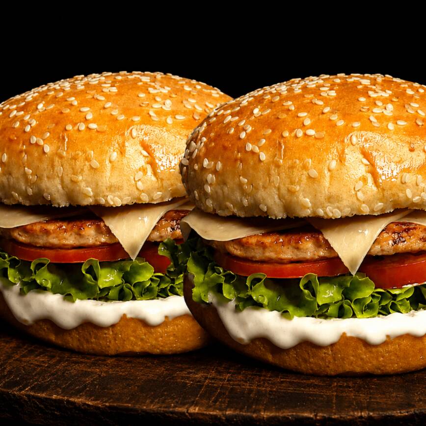 Levo dois pelo preço de 1(um) Lanche Cheesemburger Delicioso hambúrguer de carne bovina, queijo muçarela, alface, tomate, molho de alho da casa.