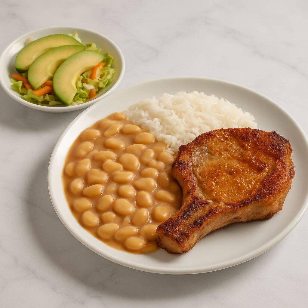 Pallares con Chuleta & Ensalada de Palta