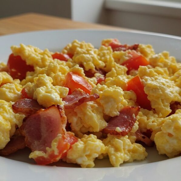 Ovos Mexidos com Bacon e Tomate