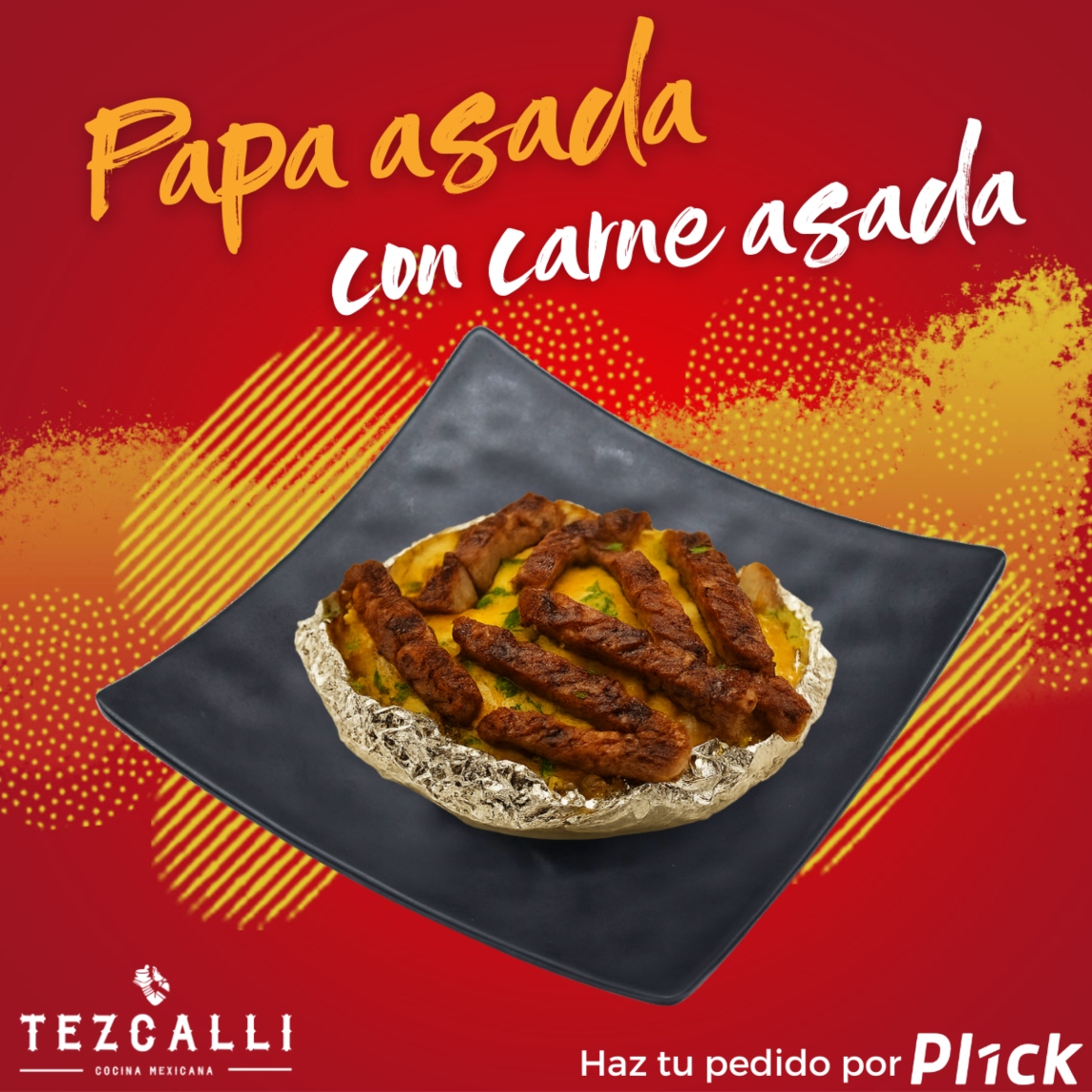 Papa asada con carne asada