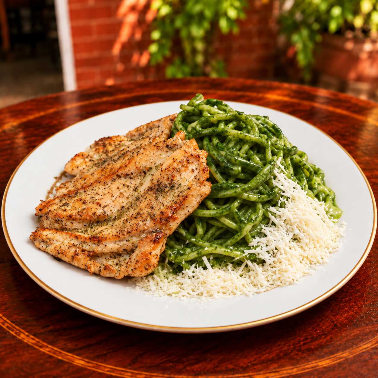 Tallarines verdes con filete