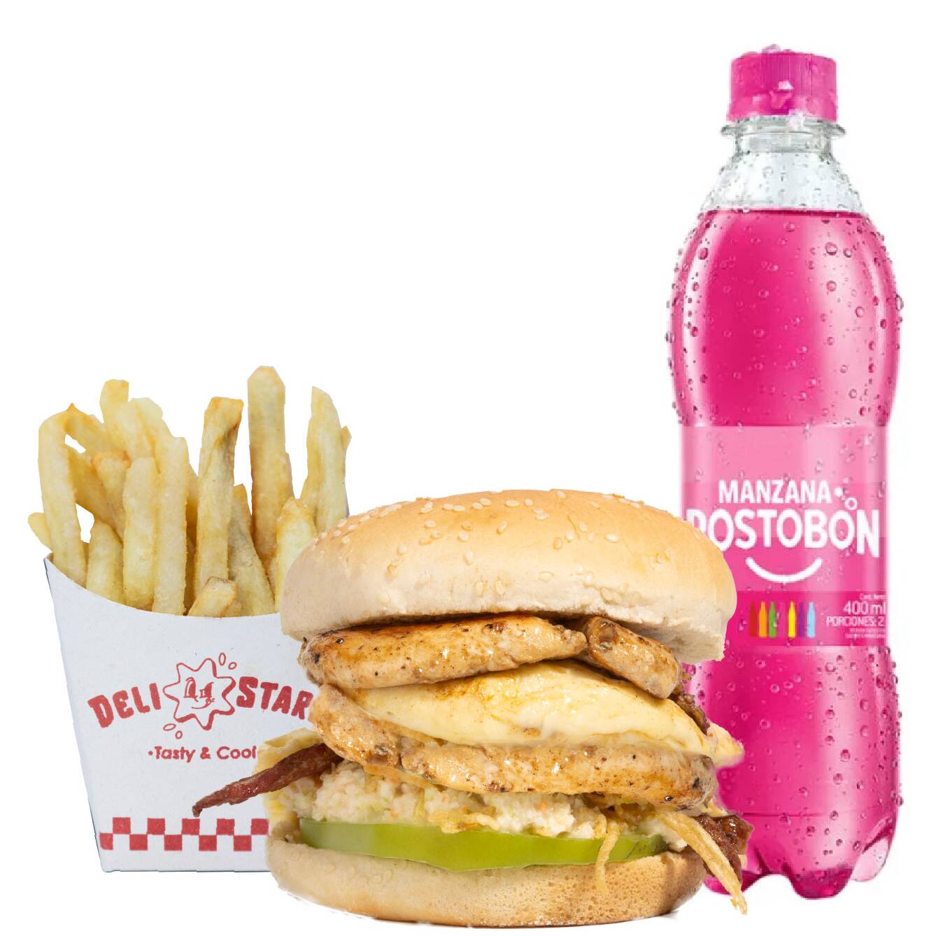 Hamburguesa Super Pollo + Papas Deli + Gaseosa
