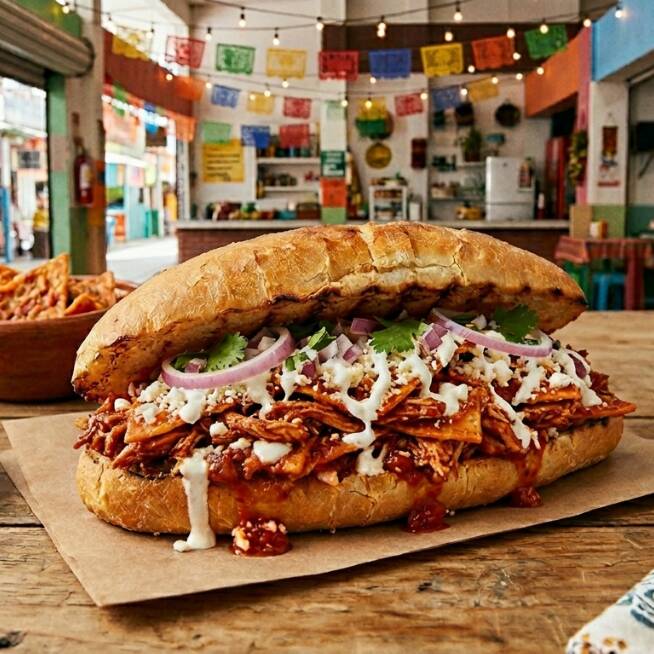 Lonche de Chilaquiles con Pollo