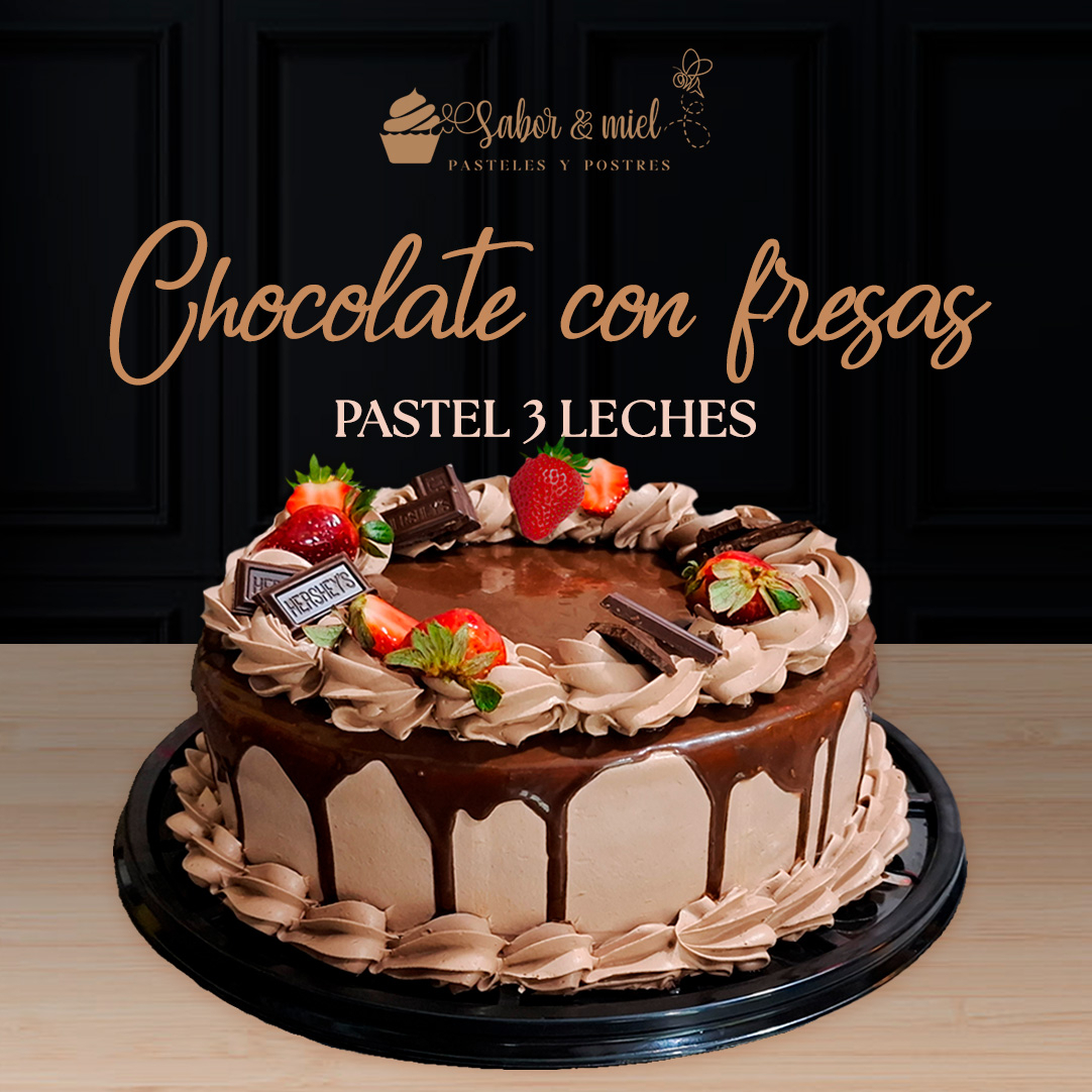 Pastel 3 Leches de Chocolate Con Fresas