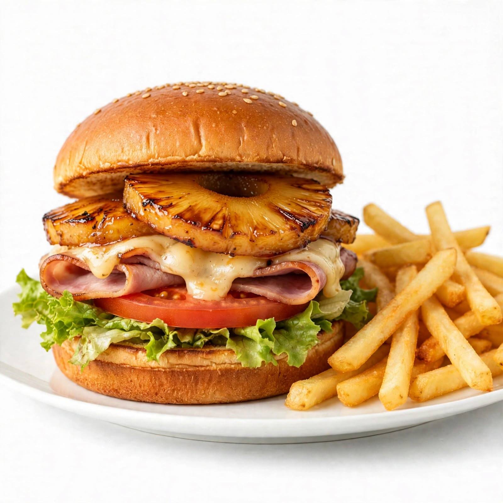 HAMBURGUESA HAWAIANA CON PAPAS