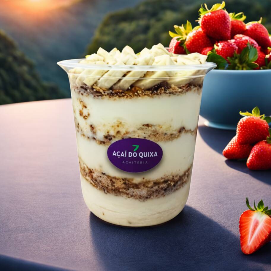 Pote de 750ml Cupuaçu recheado de acompanhamentos , frutas e duas deliciosas coberturas para seu deleite. 3 camadas dentro do pote.